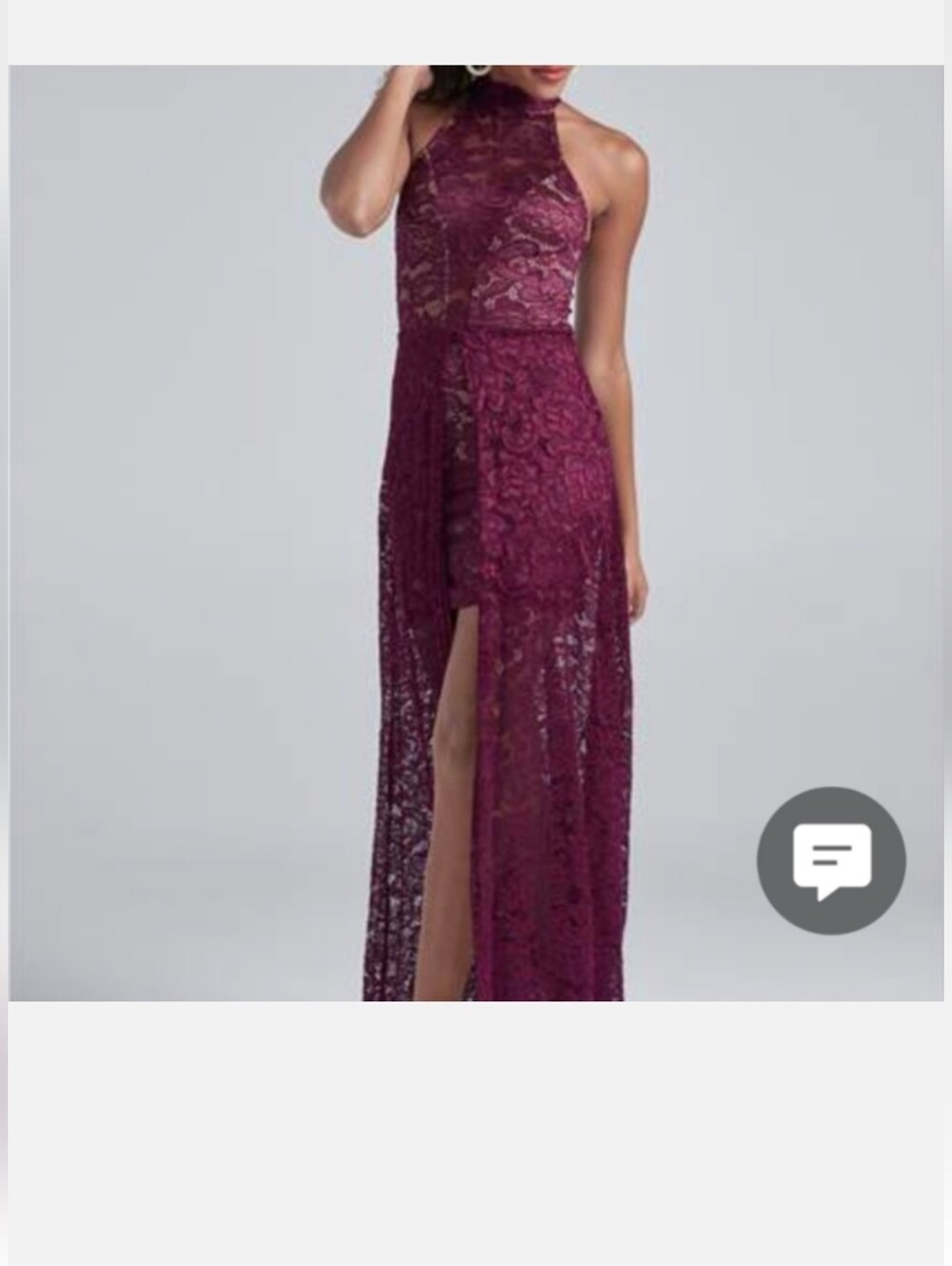 VENUS Burgundy Lace High-Low Halter Maxi Dress